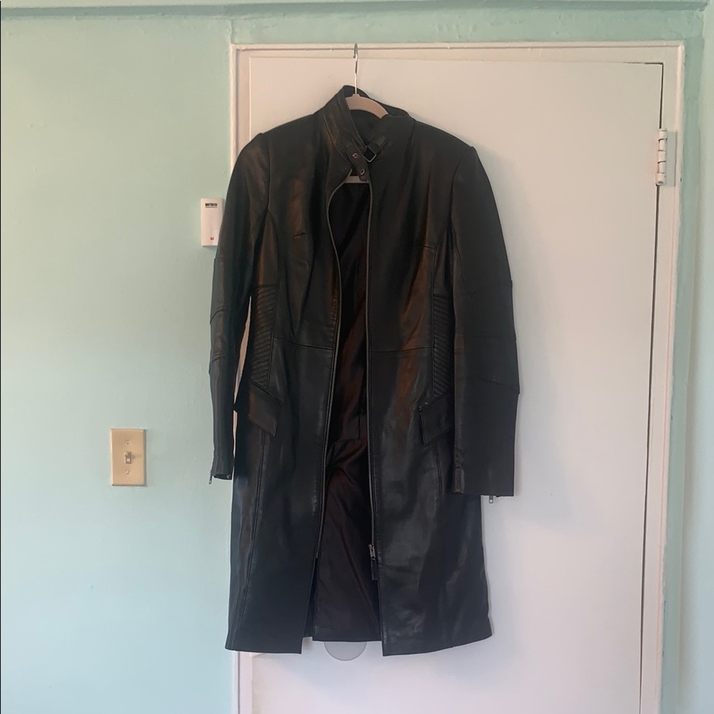 Itinérance Cuir Black Leather Long Coat/Trenchcoat